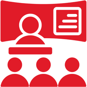 Red icon representing a user profile with a blank ID card.