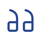 Blue double quotation mark symbol on a transparent background.